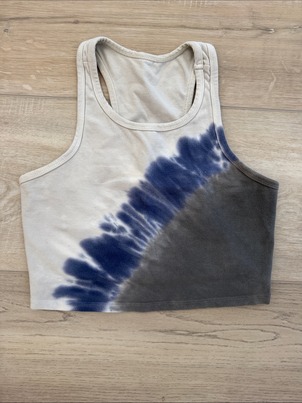 Electric & Rose Tie-Dye Racer Crop Tank — Navy & Gray